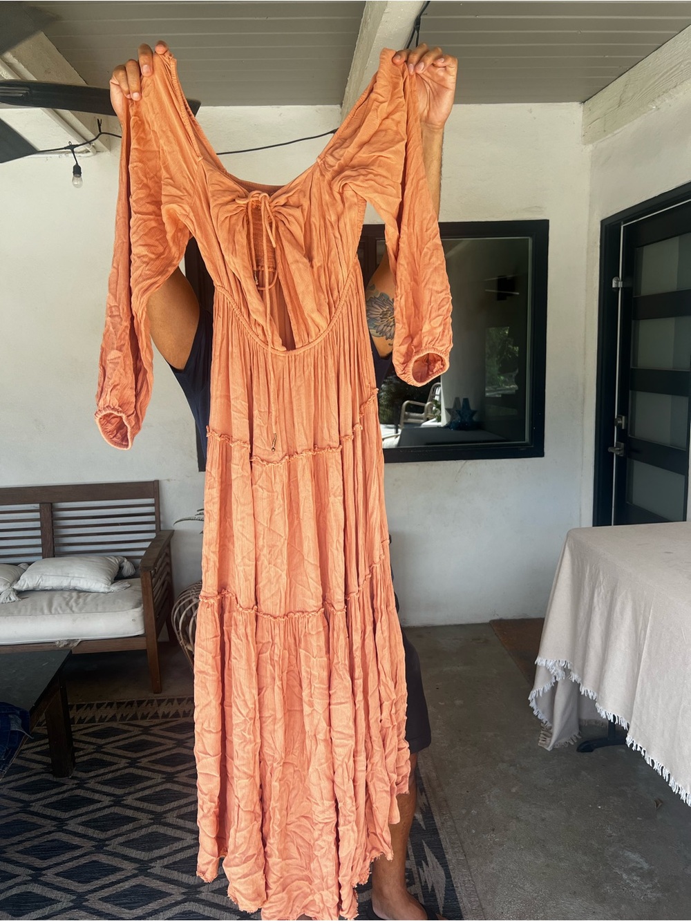 Boho Tiered Maxi Dress in Peach - Lightweight Summer Style